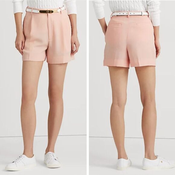 NWT|Lauren Ralph Lauren Pleated Georgette Shorts, Pale Pink, 6 - Picture 1 of 12